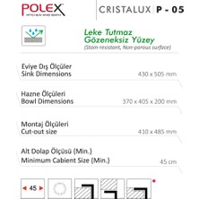 POLEX Cristalüx Granit Evye P-05 Antrasit Tezgah Altı Ve Tezgah Üstü Kare Mutfak Evyesi 41x51cm