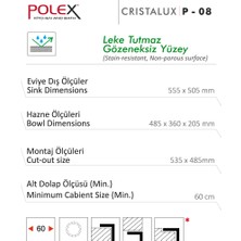 POLEX Cristalüx Granit Evye P-08 Antrasit Tezgah Altı Ve Tezgah Üstü Kare Mutfak Evyesi 55,5x50cm