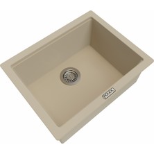 POLEX Cristalüx Granit Evye P-09 Bej Tezgah Altı Ve Tezgah Üstü Kare Mutfak Evyesi 55,5x43,5cm