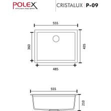POLEX Cristalüx Granit Evye P-09 Bej Tezgah Altı Ve Tezgah Üstü Kare Mutfak Evyesi 55,5x43,5cm