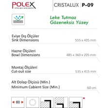 POLEX Cristalüx Granit Evye P-09 Bej Tezgah Altı Ve Tezgah Üstü Kare Mutfak Evyesi 55,5x43,5cm