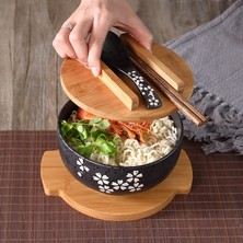 Sanlindousanlindou Kapaklı Seramik Pirinç Noodle Kasesi - Siyah (Yurt Dışından)