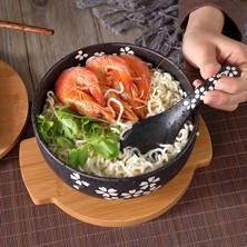 Sanlindousanlindou Kapaklı Seramik Pirinç Noodle Kasesi - Siyah (Yurt Dışından)