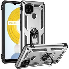 Kılıfmania Realme C21 Kapak Military Yüzüklü Stantlı Panzer Tank Kılıf - Gri