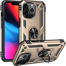 Kılıfmania Apple iPhone 13 Pro Max Kapak Military Yüzüklü Stantlı Panzer Tank Kılıf - Gold