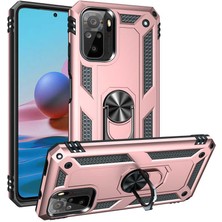 Kılıfmania Xiaomi Redmi Note 10S Kapak Military Yüzüklü Stantlı Panzer Tank Kılıf - Rose Gold