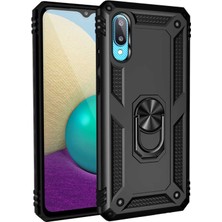 Kılıfmania Samsung Galaxy A02 Kapak Military Yüzüklü Stantlı Panzer Tank Kılıf - Siyah