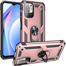 Kılıfmania Xiaomi Poco M3 Pro Kapak Military Yüzüklü Stantlı Panzer Tank Kılıf - Rose Gold