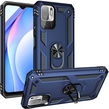 Kılıfmania Xiaomi Poco M3 Pro Kapak Military Yüzüklü Stantlı Panzer Tank Kılıf - Lacivert