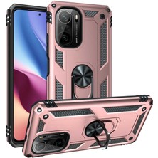 Kılıfmania Xiaomi Poco F3 Kapak Military Yüzüklü Stantlı Panzer Tank Kılıf - Rose Gold
