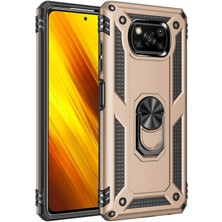 Kılıfmania Xiaomi Poco X3 Pro Kapak Military Yüzüklü Stantlı Panzer Tank Kılıf - Gold