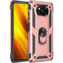 Kılıfmania Xiaomi Poco X3 Pro Kapak Military Yüzüklü Stantlı Panzer Tank Kılıf - Rose Gold