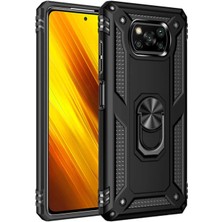 Kılıfmania Xiaomi Poco X3 Pro Kapak Military Yüzüklü Stantlı Panzer Tank Kılıf - Siyah