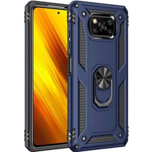 Kılıfmania Xiaomi Poco X3 Pro Kapak Military Yüzüklü Stantlı Panzer Tank Kılıf - Lacivert