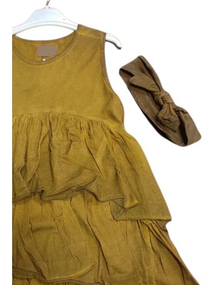 Riccotarz Kız Çocuk Yıkamalı Eteği Fırfırlı Sıfır Kol Bandanalı Elbise