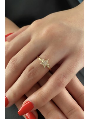 Fiyonk Kuyumculuk 14 Ayar Altın Taşlı Yıldız Yüzük