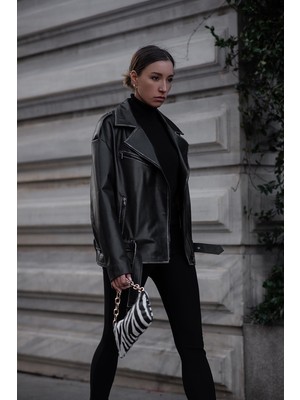 Dericlub WM31  Oversize Biker Kadın Silme Deri Mont