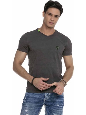 Cipo & Baxx CT648 Detaylı Basic Antrasit T-Shirt