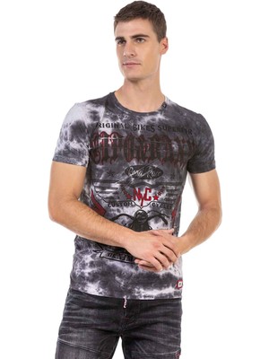 Cipo & Baxx CT629 Antrasit Desenli Vintage Biker T-Shirt