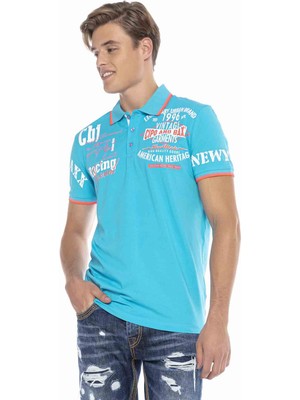 Cipo & Baxx CT603 Basklı Slim Turkuaz Erkek Polo T-Shirt