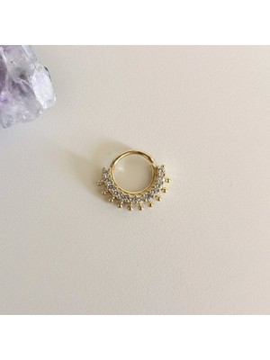 Bylin Zirkon Taşlı Gold Halka Piercing - Halka Çapı 8 mm