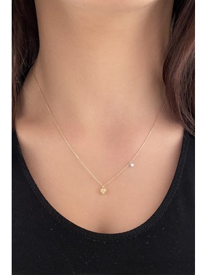 Fiyonk Kuyumculuk 14 Ayar Altın Tektaş Detaylı Mini Kalp Kolye