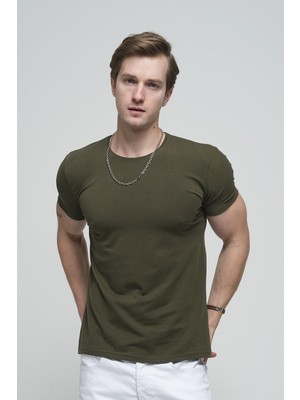 Oksit Ftx Slim Fit Haki Renk Erkek Basic TShirt Kısa Kol Günlük Stil Ürün S Beden