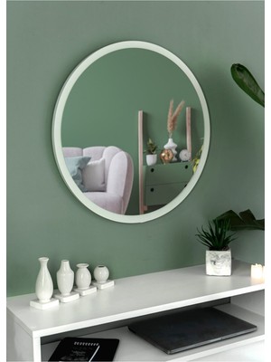 Nysamo 45 cm Beyaz Dekoratif Yuvarlak Antre Hol Koridor Duvar Salon Mutfak Banyo Ofis Aynası