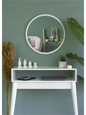 Nysamo 45 cm Beyaz Dekoratif Yuvarlak Antre Hol Koridor Duvar Salon Mutfak Banyo Ofis Aynası