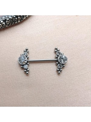 Bylin Titanyum Zirkon Taşlı Memeucu Piercingi 14 Mm( 1 Adet)