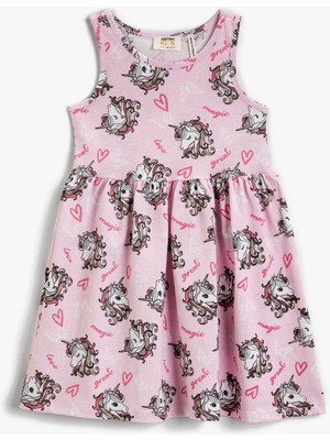 Koton Kız Çocuk Unicorn Baskılı Kolsuz Elbise Pamuklu