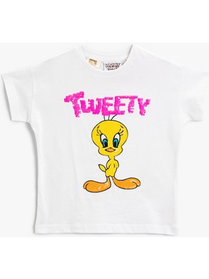 Koton Tweety Lisanslı Pullu Payetli Tişört Pamuklu
