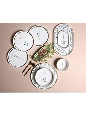 Porland Botanical 27 Parça, 6 Kişilik Beyaz Desenli Porselen Yemek Takımı