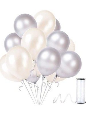 Best Parti 50 Adet 12 Inç Metalik Parti Balonu Beyaz Gümüş