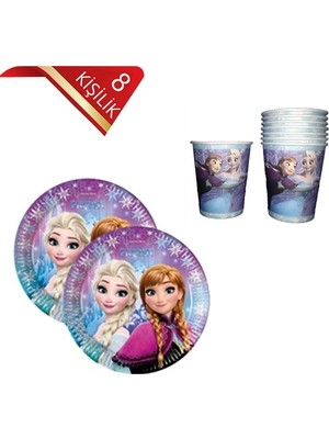 Best Parti Frozen Elsa Doğum Günü Tabak Bardak Seti 8 Kişilik Renkli Desenli Eğlenceli Parti Malzemeleri