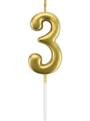 Best Parti 3 Yaş Gold Rakam Mum Altın Renk Doğum Günü Pasta Mumu 12 cm