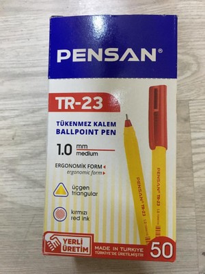 Pensan TR-23 Tükenmez Kalem Üçgen Ergonomik Kırmızı 50 Adet 1.0 mm Kalınlık