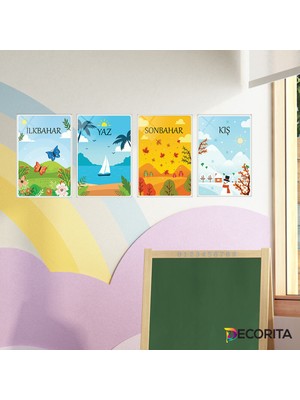 Decorita Cam Pano 4'lü Set Mevsimler 20cm x 30cm Yazı Tahtaları Renkli Tasarım
