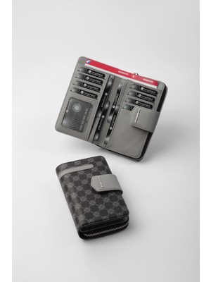 Cengiz Pakel Monogram Kadın Orta Boy Cüzdan 65256MP Siyah-Gri