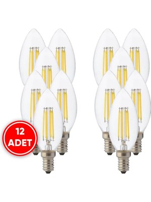 Horoz Candle 4W E14 Duy Filament LED Ampül Beyaz Işık ( 12 Adet )