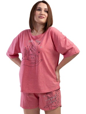 Vienetta Büyük Beden Düşük Omuzlu Kısa Kol Şortlu Pijama Takım

