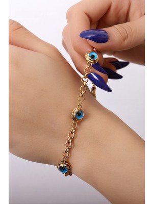 Liya Takı 22 Ayar Has Altın Kaplama Göz Nazar Boncuklu Bileklik