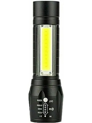 ZFN Ayarlanabilir Güçlü USB Şarjlı El Feneri Kutulu Çakarlı Kamp Feneri Avcılık Feneri + Cob LED Lamba