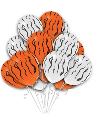 Best Parti Turuncu Beyaz Renkli Safari Zebra Kaplan Desenli Balon Demeti 10'lu