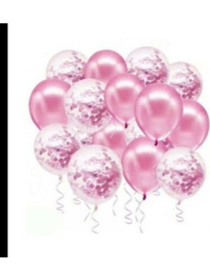 Best Parti Pembe Konfetili Şeffaf Balon Metalik Pembe Balon Seti 20 Adet
