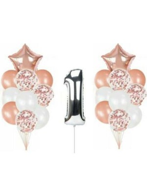 Best Parti Konfetili Şeffaf Balon Seti Doğum Günü Parti Set 1 Yaş