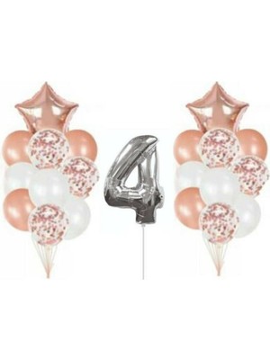 Best Parti Konfetili Şeffaf Balon Seti Doğum Günü Parti Set 4 Yaş