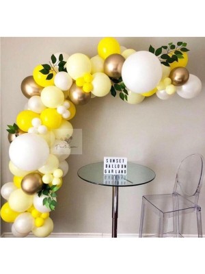 Best Parti Krom Gold Pastel Beyaz Pastel Sarı Metalik Sarı Renklerde Balon Zincir 100 Adet + 5 Metre Balon Zinciri