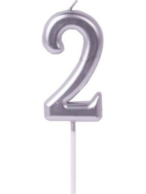 Best Parti 2 Yaş Gümüş Rakam Mum Gümüş Renk Doğum Günü Pasta Mumu 12 cm
