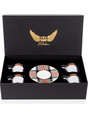Zm Decor Beyaz Ekose Türk Kahve Fincan Seti 4'lü &hediye Kutulu